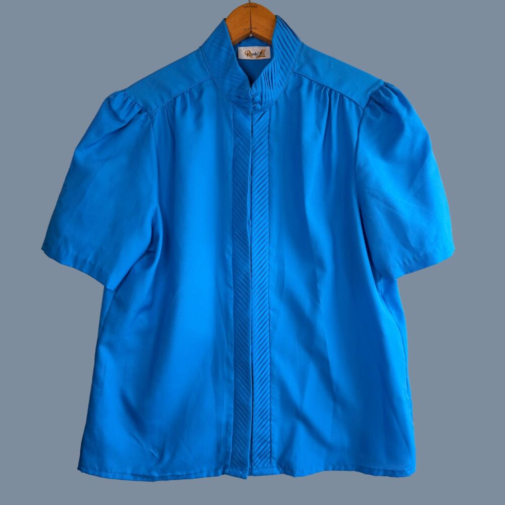 Vintage Rhoda Lee Hidden Button Front Mock Neck Blouse